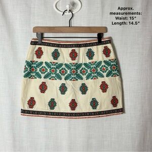 Zara Aztec Embroidered Mini Skirt Boho Southwest Western Cotton‎ Size S